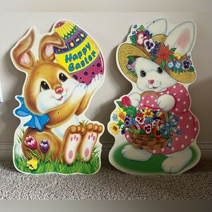 (2) Vintage Large 25” Easter Bunny Signs (Yard or Indoor)